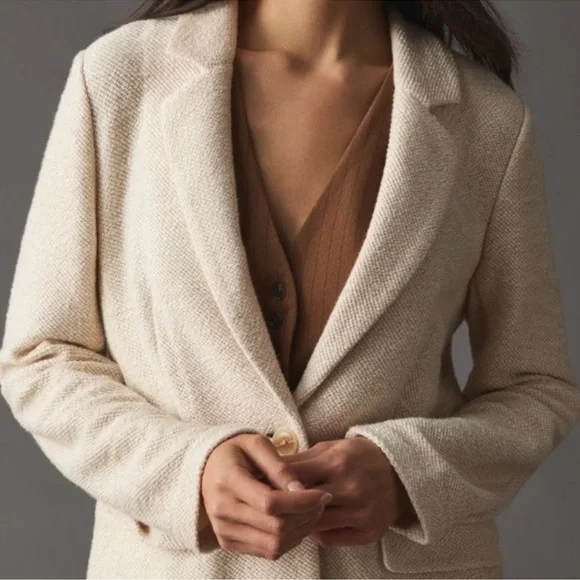 Sanctuary x Anthropologie Cream Textured Knit Blazer XS-S Quiet Luxury - Picture 5 of 13